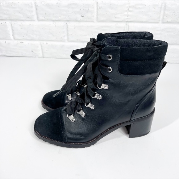 SAM EDELMAN Manchester Black leather & Suede Combat Style Lace up boot - Picture 6 of 7